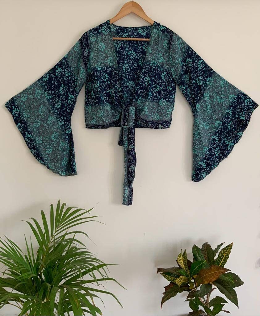Green shaded Fancy Silk Crop Top,Tie Dye Crop Top, New Style Top.