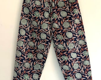 Dark Blue Floral Cotton Trousers: Women's Summer Loungewear