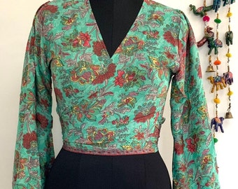 Green Floral Fancy Silk Crop Top,Tie Dye Crop Top, New Style Top,Party or Occasinally wear,Summer wear,Beachwear