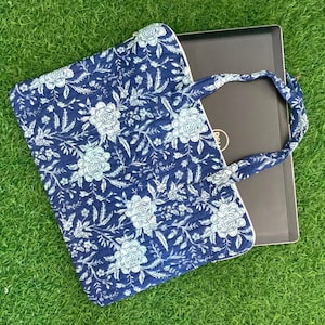 15&quot;-16&quot;-17&quot;  Laptop Waterproof Protector Handle Bag for outdoor,100%  Pure Cotton Block Print Quilted Handmade Laptop-Macbook Air  Bag
