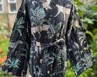 Black Safari Short Lenght Kantha Jacket/Coat,Ethnic Boho Comfy Jacket,Handmade Jacket,Women Wear New Style Coat,Partywear OR Gift For HER