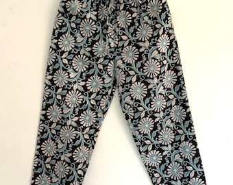 Floral Cotton Lounge Pants: Black & White Summer Trousers