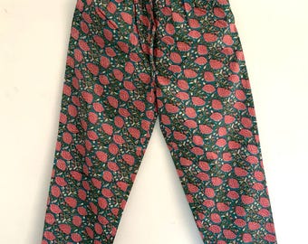 Floral Cotton Lounge Pants: Teal Blue Peach Print, Relaxed Fit