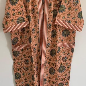 Peach Floral Unisex Cotton Kimono/Robe, Dressing  gown,Night wear,Make Up Dressing Gown,Beachwear,Bathrobe,Summer wear,Cotton kimono/Robe