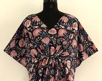 Black Floral Cotton Kaftan Kimono,Luxury Loungewear,Beachwear,Long Maxi,Maternity wear,Nightwear,party wear OR Gift 4 Someone Special