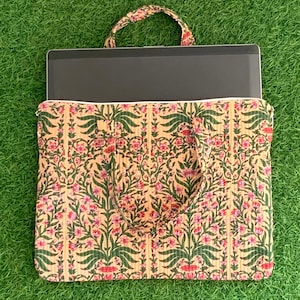 15&quot;-16&quot;-17&quot;  Laptop Waterproof Protector Handle Bag for outdoor,100%  Pure Cotton Block Print Quilted Handmade Laptop-Macbook Air  Bag