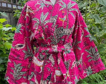Pink Safari Short Lenght Kantha Jacket/Coat,Ethnic Boho Comfy Jacket,Handmade Jacket,Women Wear New Style Coat,Partywear OR Gift For HER