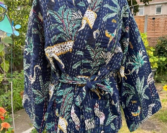 Blue Safari Short Lenght Kantha Jacket/Coat,Ethnic Boho Comfy Jacket,Handmade Jacket,Women Wear New Style Coat,Partywear OR Gift For HER