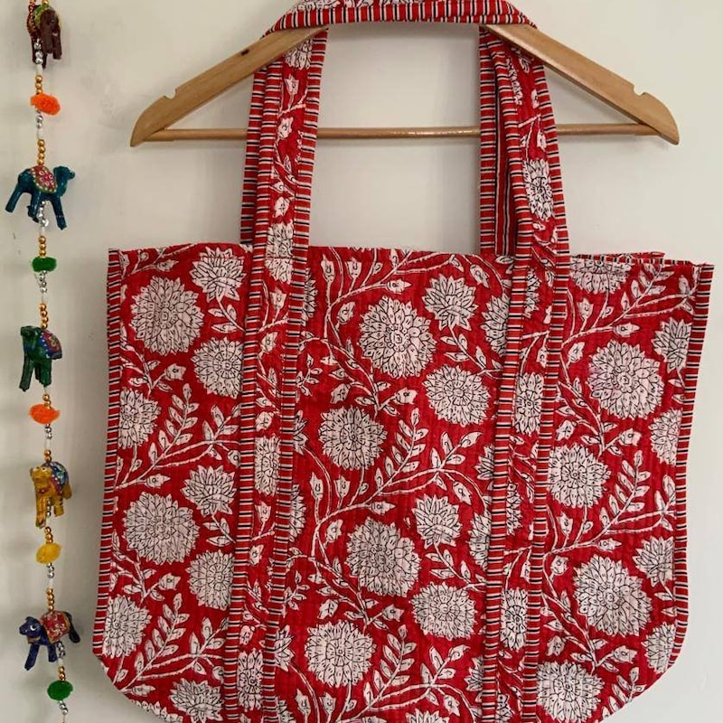 Red - Handcrafted Quilted Cotton Hand Bag 20