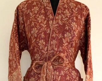 Dark Peach Yak Wool Floral Blend Unisex Kimono/Robe,Handmade Kimono,Winter Special,HouseRobe,Perfect For Gift Someone Special/Occasionally.