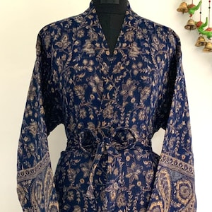 Blue Floral Yak Wool Blend Unisex Kimono/Robe,Handmade Kimono,Winter Special,House Robe,Perfect For Gift Someone Special or Occasionally.