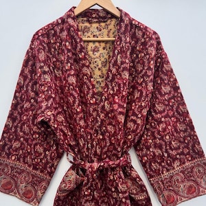 Kimono/veste unisex in misto lana di yak con motivo floreale color marrone, kimono fatto a mano, speciale invernale, vestaglia da casa, perfetto come regalo per una persona speciale o per occasioni speciali.