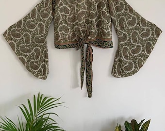 White Paisley Fancy Silk Crop Top,Tie Dye Crop Top, New Style Top.