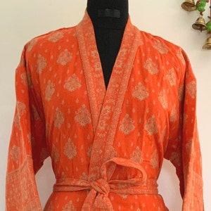 Orange Floral Yak Wool Blend Unisex Kimono/Robe,Handmade Kimono,Winter Special,House Robe,Perfect For Gift Someone Special or Occasionally.