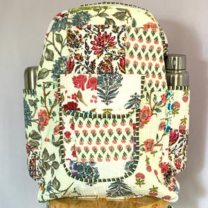 White handmade cotton quilted patchwork Backpack,Laptop bag,travel bag,Indian boho backpack,School bag,Daily uses or perfect for gift