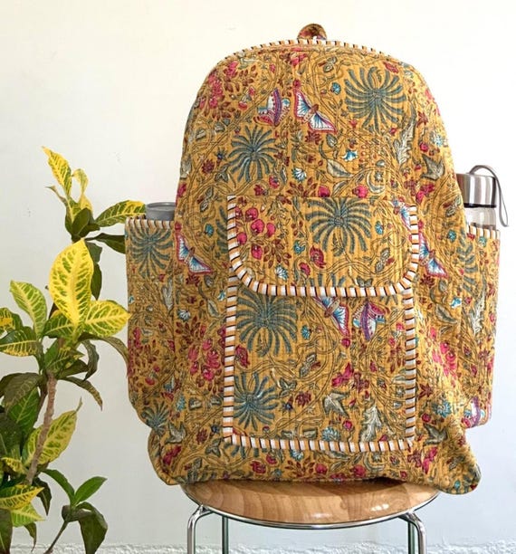 Mustard Quilted Backpack Buy/Send Kleio Mustard Quilted Backpack Online- FNP main image 4