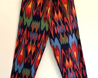 Ikat Cotton Lounge Pants: Vibrant Print, Elastic Waist