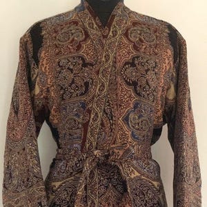 Handmade Merino Boiled Wool Kimono Robe: Brown Beige Unisex Loungewear