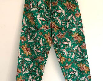Green Floral Cotton Lounge Pants: Summer Nightwear Trousers