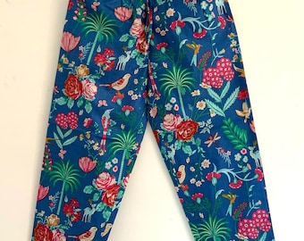 Floral Cotton Lounge Pants: Dodger Blue Summer Trousers
