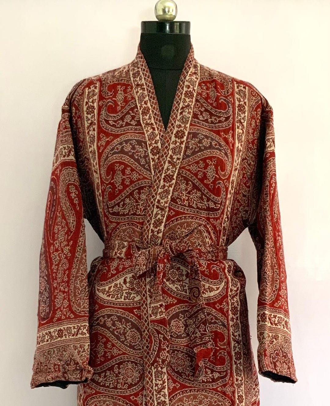 Unisex Brown Floral Pure Merino Boiled Wool Kimono/jacket,handmade Robe ...