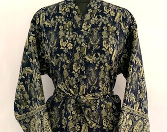 Navy Blue Yak Wool Blend Unisex Handmade Kimono,Winter Special,House robe,Perfect For Gift Someone Special/Occasionally.