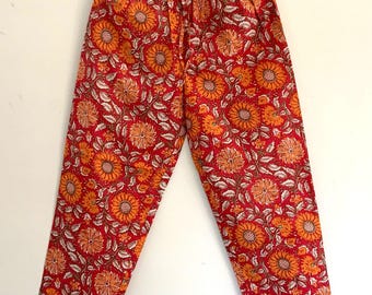 Red Sunflower Cotton Trousers: Summer Loungewear Pants