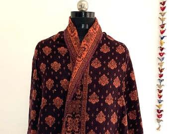 Unisex Yak Wool Blend Shawl/Throw,Reversible Dark Brown Floral Soft Meditation Blanket,Study/Travel Blanket,Tibetan Shawl,High Quality Gift
