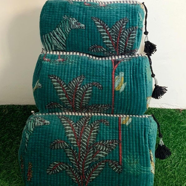 Teal Blue Valvet Cosmetic Bag Set Of 3 Pieces,Quilted Makeup/Toiletry Bag,Travel Accessories Bag,Ideal Accessories For Gift Any Occasion