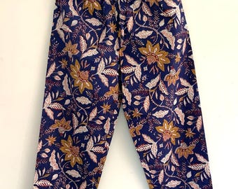Floral Cotton Lounge Pants: Berry Blue Summer Trousers