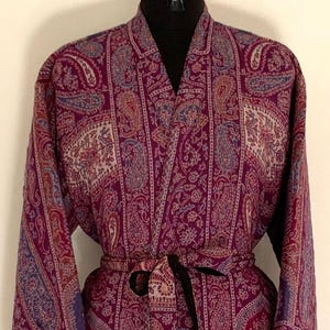 Handmade Merino Boiled Wool Kimono Robe: Purple Unisex Loungewear