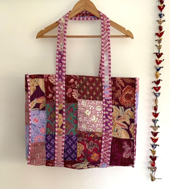 Multi Patchwork Handmade Cotton Reversible Shopping Bag,large