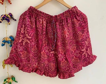 Pink Paisley Design Silk Short perfect For Summer time, Nightwear, Loungewear, Night Parties or Everyday Use