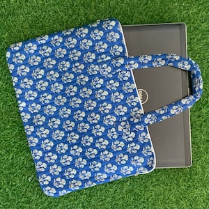15&quot;-16&quot;-17&quot;  Laptop Waterproof Protector Handle Bag for outdoor,100%  Pure Cotton Block Print Quilted Handmade Laptop-Macbook Air  Bag