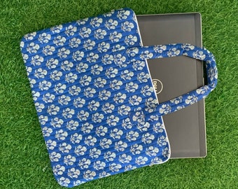 15"-16"-17"  Laptop Waterproof Protector Handle Bag for outdoor,100%  Pure Cotton Block Print Quilted Handmade Laptop-Macbook Air  Bag