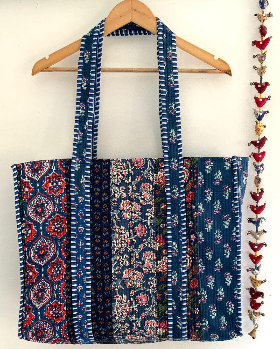 バッグ apolina Patchwork Quilted Shopper Multi Handmade Cotton Multi Coloured Patchwork Reversible Large Shopping