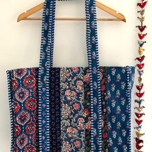 Handgefertigte Baumwolle Mehrfarbige Patchwork reversibel Große Einkaufstasche, große gesteppte Einkaufstasche, große Markttasche oder gelegentlich Geschenk