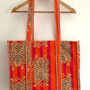 Handgemachte Baumwolle Orange Tiger Print reversibel Einkaufstasche, große Einkaufstasche, gesteppte Tasche, den täglichen Gebrauch oder Geschenk für jemanden Besonderes / gelegentlich