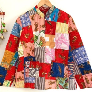 Ren 100 % bomull handgjord multi-patchwork vändbar quiltad kort jacka, handsydd bomullslappjacka, kvinnor bär ny stil kappa