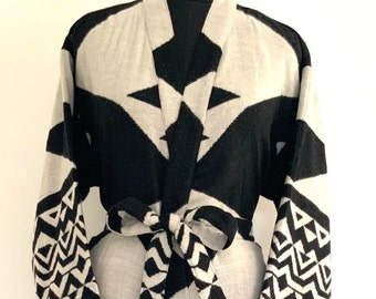 Black & white Yak Wool Blend Unisex Kimono/Robe,Handmade Kimono,Winter Special,House Robe,Perfect For Gift Someone Special or Occasionally.