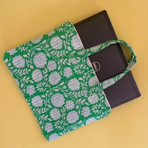 15&quot;-16&quot; Laptop Waterproof Protector Handle Bag for outdoor,100%  Pure Cotton Block Print Quilted Handmade Laptop-Macbook Air  Bag