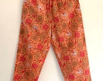 Peach Floral Cotton Trousers: Lightweight Summer Loungewear