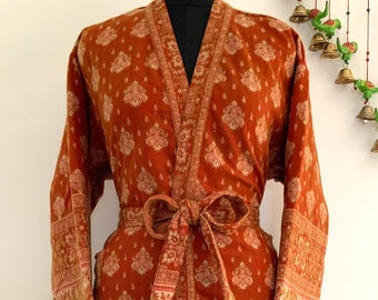 Beautiful Rust Yak Wool Blend Unisex Kimono/Robe,Handmade Kimono,Winter Special,House Robe,Perfect For Gift Someone Special/Occasionally.