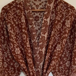 Dark Brown Floral Yak Wool Blend Unisex Kimono/Robe,Handmade Kimono,Winter Special,Perfect For Gift Someone Special or Occasionally.