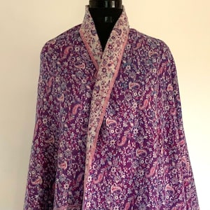 Unisex Yak Wool Blend Shawl/Throw,Reversible Purple Floral Soft Meditation Blanket,Study/Travel Blanket,Tibetan Shawl,High Quality Gift
