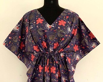 Blueberry Floral Cotton Kaftan Kimono,Luxury Loungewear,Beachwear,Long Maxi,Maternity wear,Nightwear,party wear OR Gift For Someone Special