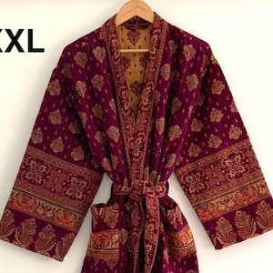 Kimono XXL de mezcla de lana de yak color morado ciruela: ropa de estar por casa de invierno hecha a mano