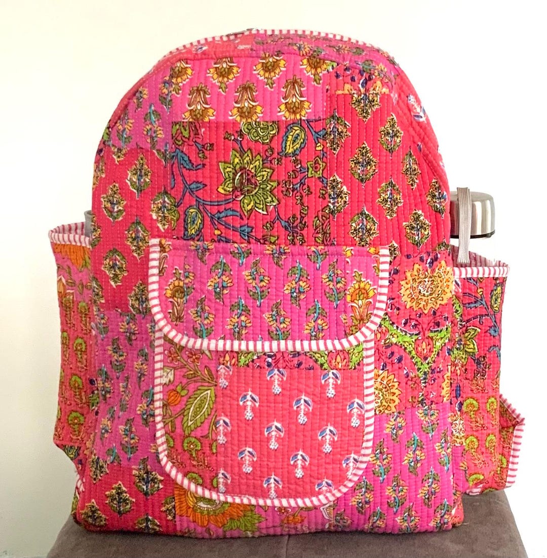 Zaino Vintage Hippie Colorato In Lino Con Ciondoli E Ricami - Donna