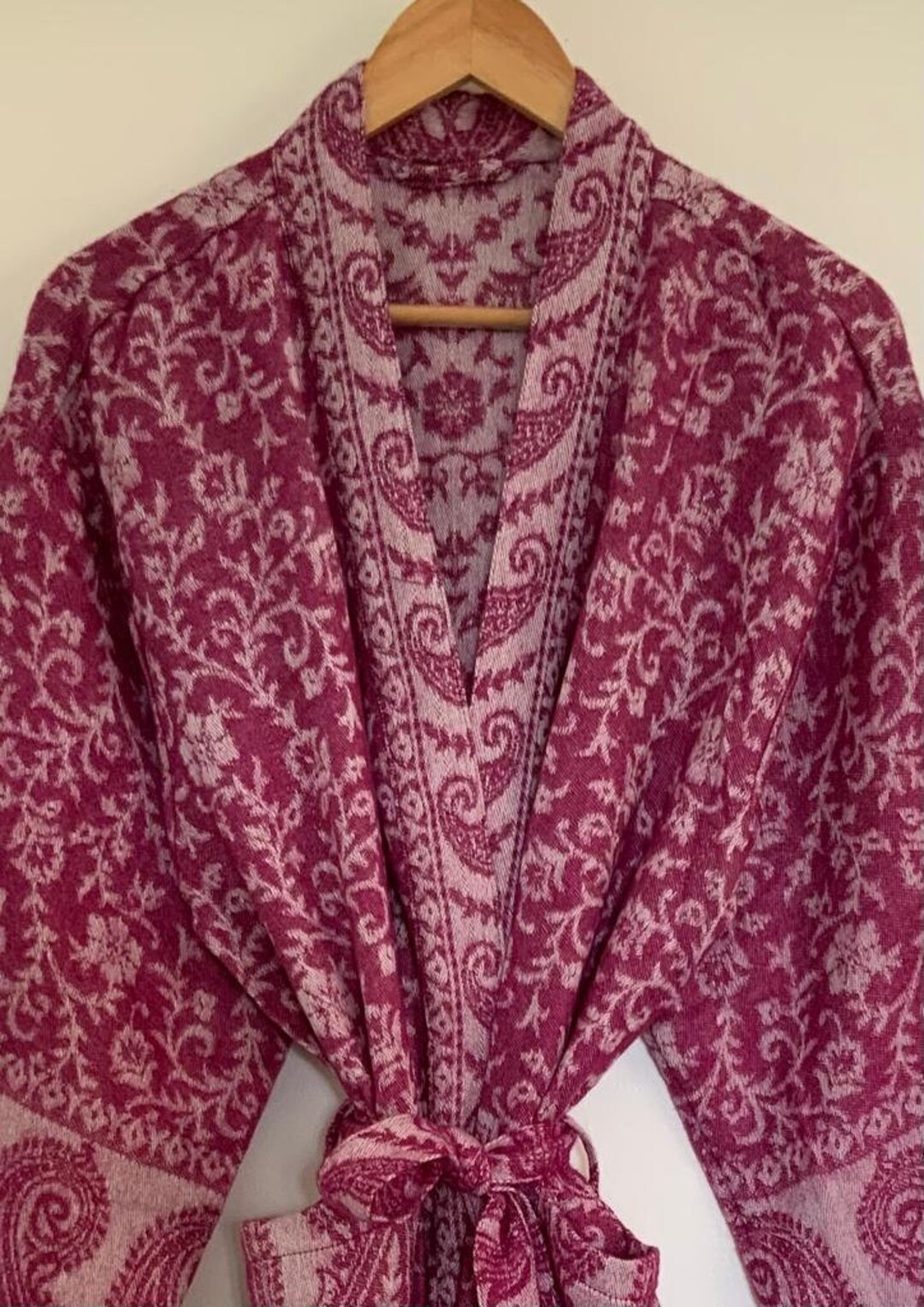 Purple Floral Yak Wool Blend Unisex Kimono/robe,handmade Kimono,winter