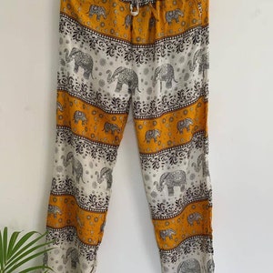 This Orange Elephant Design Rayon Silk Pant perfect For Summer time, Nightwear, Loungewear, Night Parties or Everyday Use